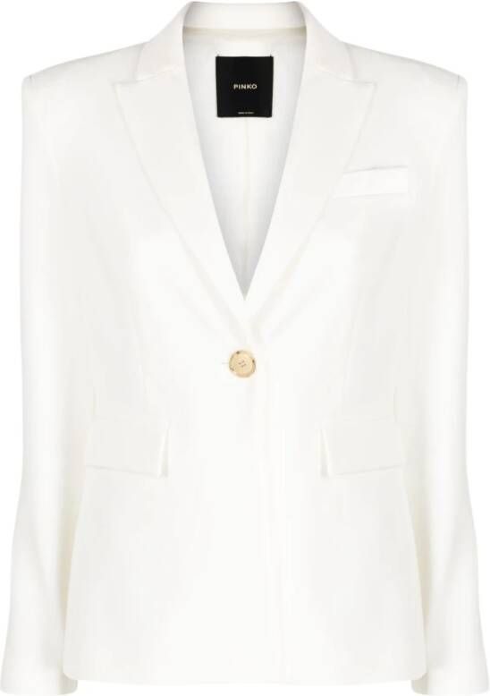 Pinko Witte Single-Breasted Blazer met Gouden Knopen White Dames
