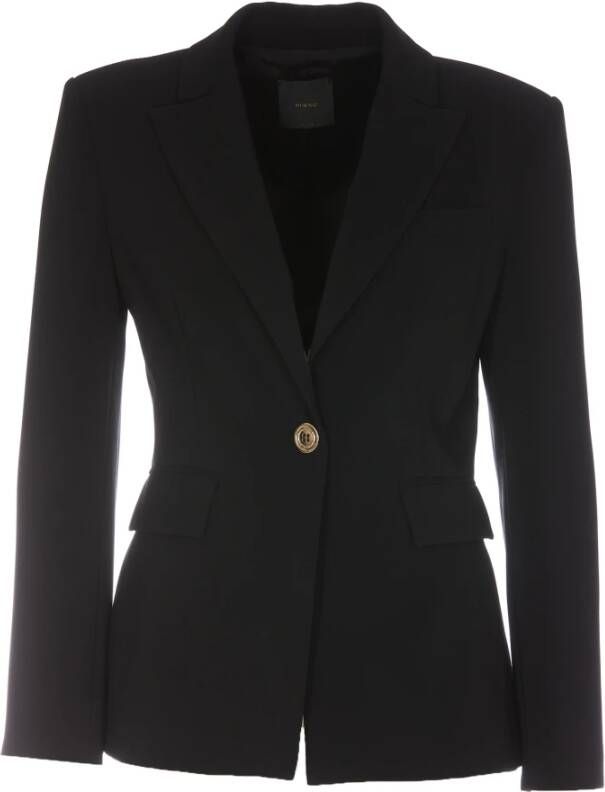 Pinko Stretch Crepe Jas met Revers en Lange Mouwen Black Dames