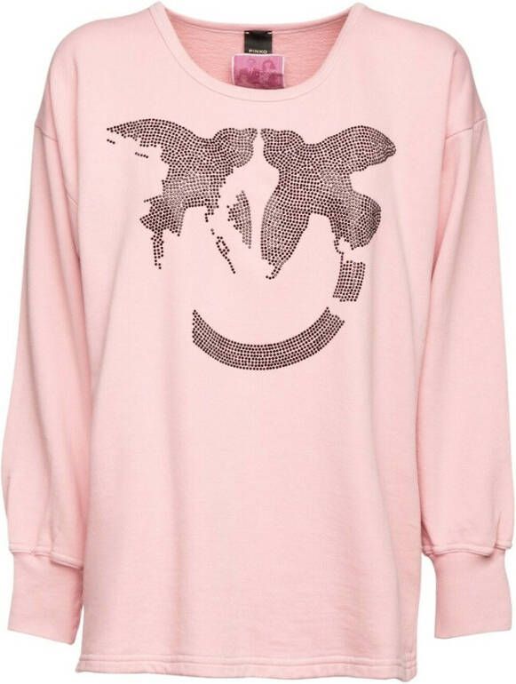 Pinko Roze Katoenen Sweatshirt met Ronde Hals en Logo Pink Dames
