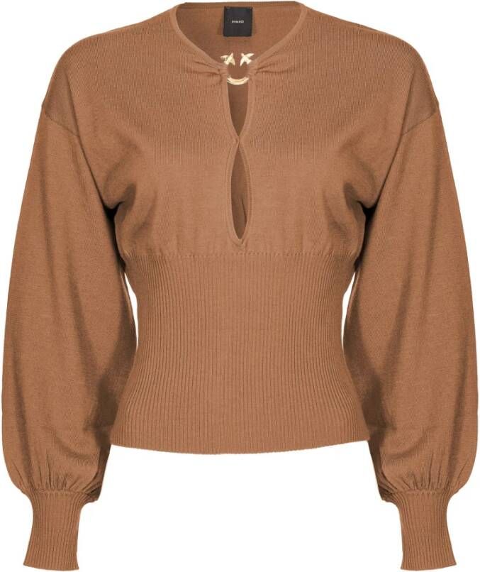 Pinko Bruine Sweaters met Love Birds Detail Brown Dames
