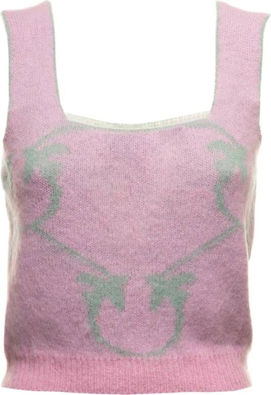Pinko Laurie TOP Misto Alpaca Light Jacquard Monogram Roze Dames