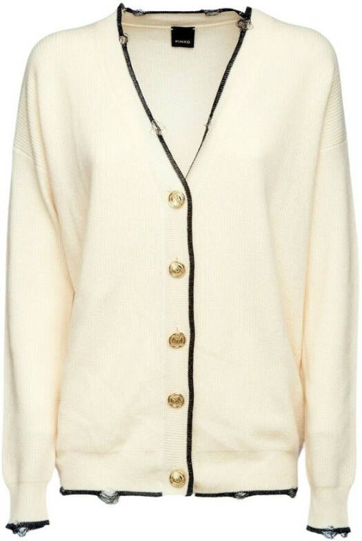 Pinko Beige V-Hals Cardigan met Lurex Rand Beige Dames