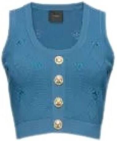 Pinko Blauw Viscose Mouwloze Top met Gouden Knopen Blue Dames