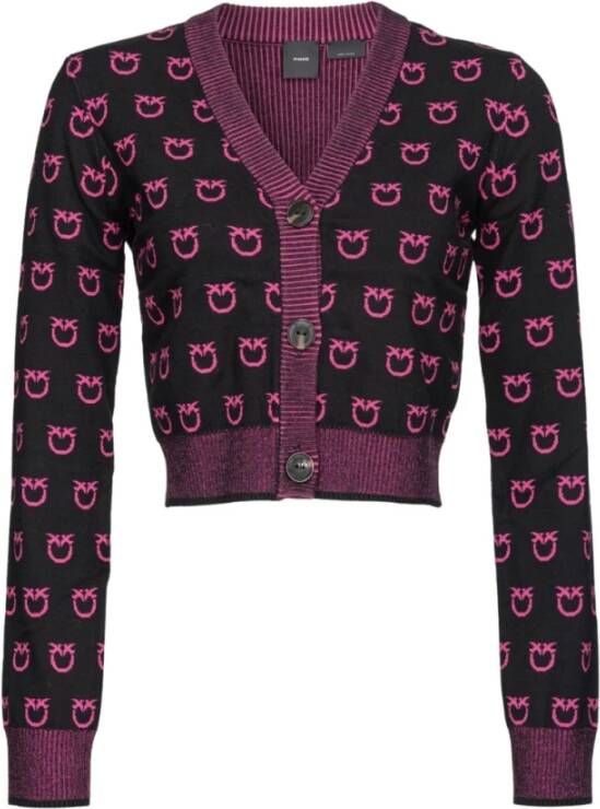 Pinko Zwarte Jacquard Wolmix Cardigan met Love Birds Logo Black Dames