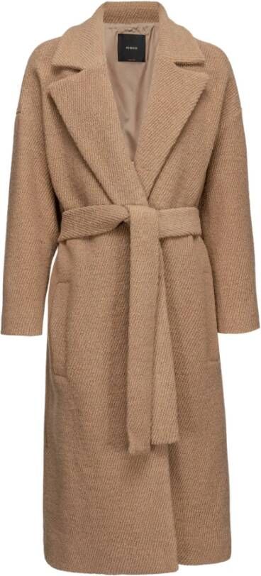Pinko Cibella Cappotto Diagonale Boucle Beige Dames