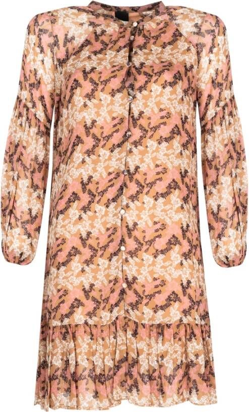 Pinko Bloemen Midi Jurk met Ruches Multicolor Dames