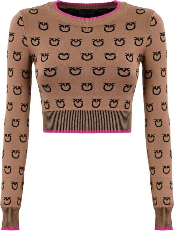 Pinko Cropped Sweater met Logo Borduursel Bruin Dames