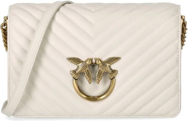 Pinko Klassieke Love Bag Click in Chevron Gewatteerd Nappa Leer White Dames - Foto 5