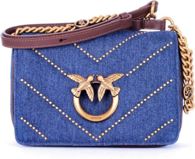 Pinko Gewatteerde Denim Mini Studs Tas Blue Dames