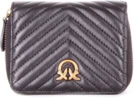 Pinko Zwarte leren portemonnee met gouden logo plaat Black Dames