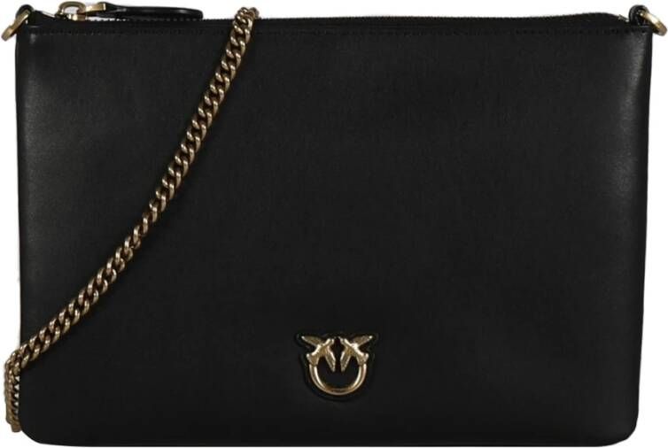 Pinko Platte Leren Schoudertas met Love Birds Diamond Cut Black Dames - Foto 5