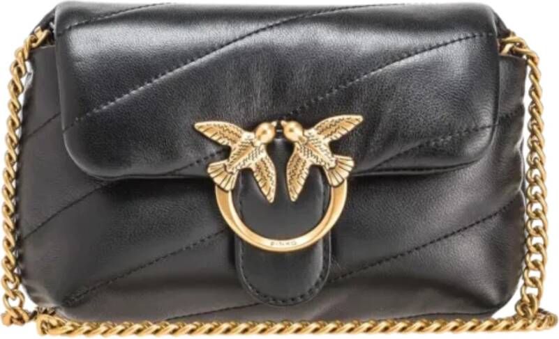 Pinko Zwarte schoudertas van schapenleer met goudkleurige hardware Black Dames - Foto 5