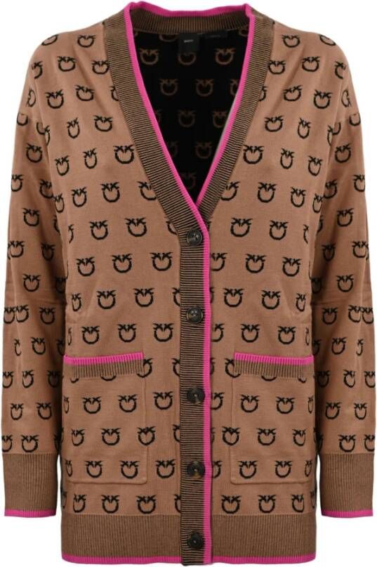 Pinko Dames Cardigan met geborduurd logo Bruin Dames