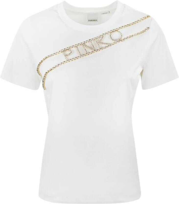 Pinko Dames T-shirt met korte mouwen en strass White Dames
