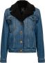 Pinko Blauwe Denim Jas met Zwarte Nepbont Detail Blue Dames - Thumbnail 1