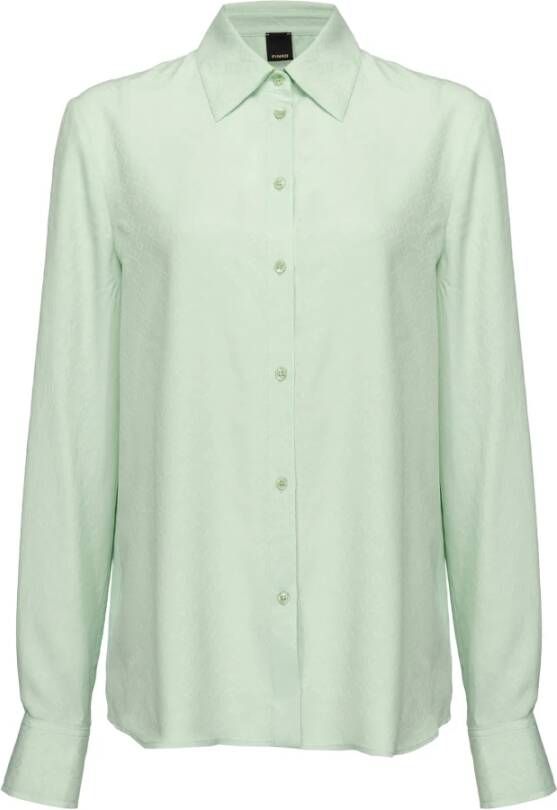 Pinko Dim 37 Crepe de Chine Jacquard Logo -shirts Groen Dames