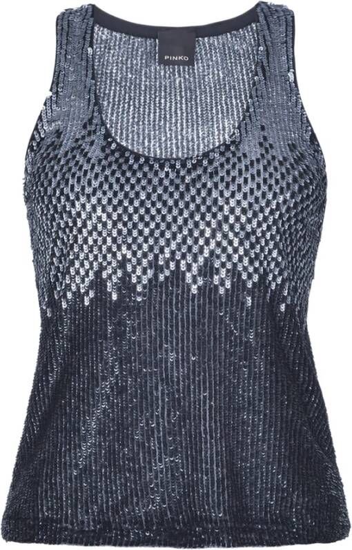 Pinko Dinko 1 Top Full Paillets Shaded Blauw Dames