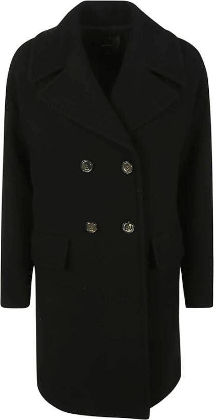 Pinko Korte Zwarte Double-Breasted Jas Black Dames