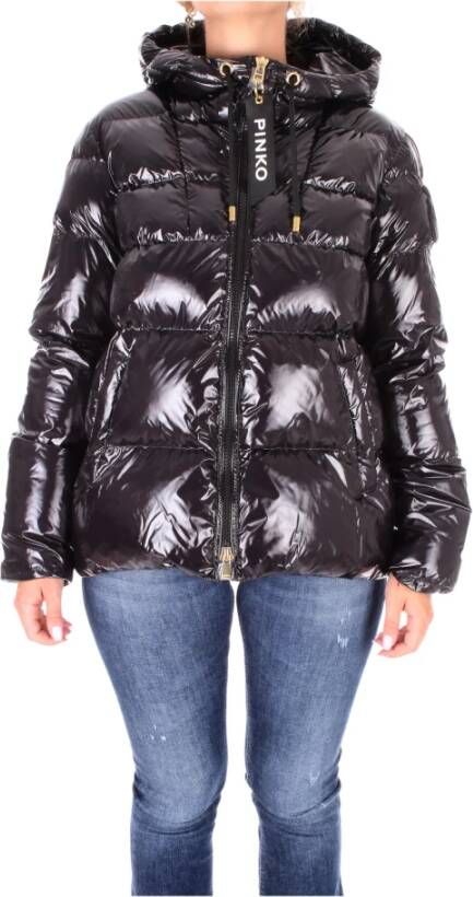 Pinko Gewatteerde Caban Jas van Crystal Nylon C Nero Limousine Black Dames