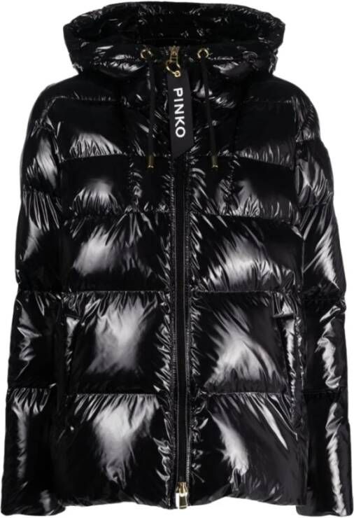 Pinko Gewatteerde Caban Jas van Crystal Nylon C Nero Limousine Black Dames