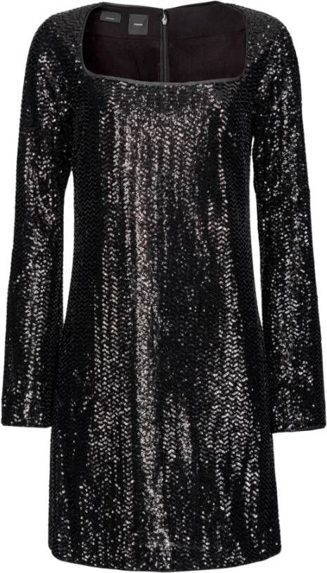 Pinko Elegante Korte Jurk Zwart Pailletten Black Dames