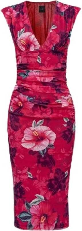 Pinko Accaldato Abito Retina Stampa Hibiscus Rood Dames