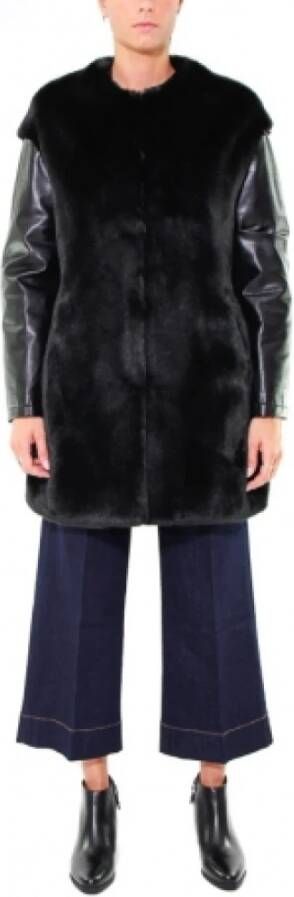 Pinko Ecologisch bontjack eco -leer mouwen Zwart Dames