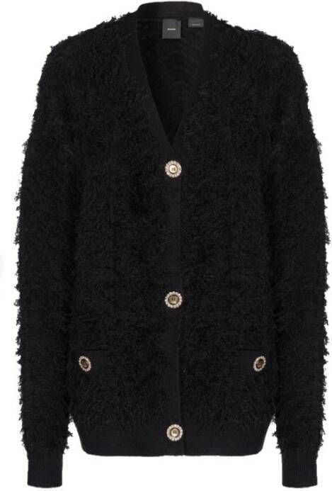 Pinko Fluffy Franje Effect Cardigan Zwart Dames