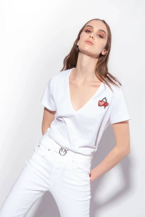 Pinko Geborduurd Kersen T-Shirt S White Dames