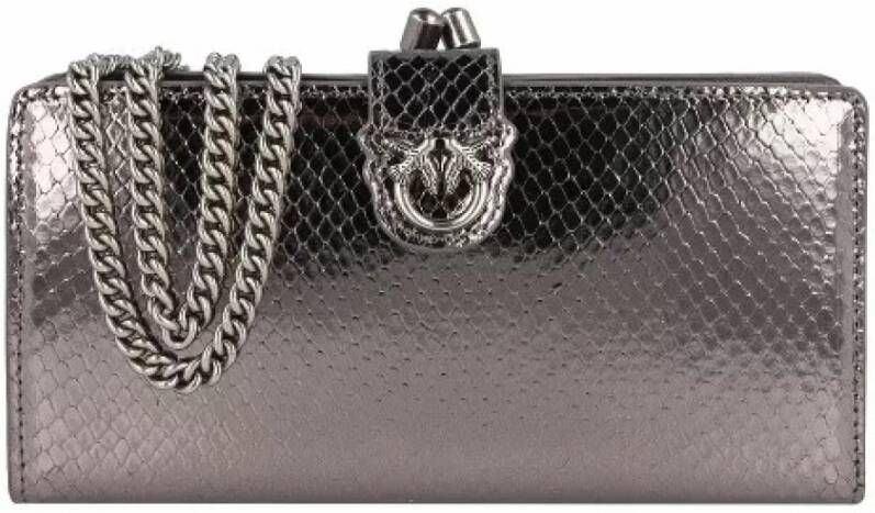Pinko Zilveren Continental Leren Portemonnees Gray Dames