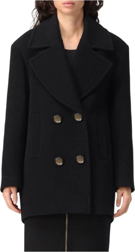 Pinko Gemengde Wol Caban Jas Zwart Dames