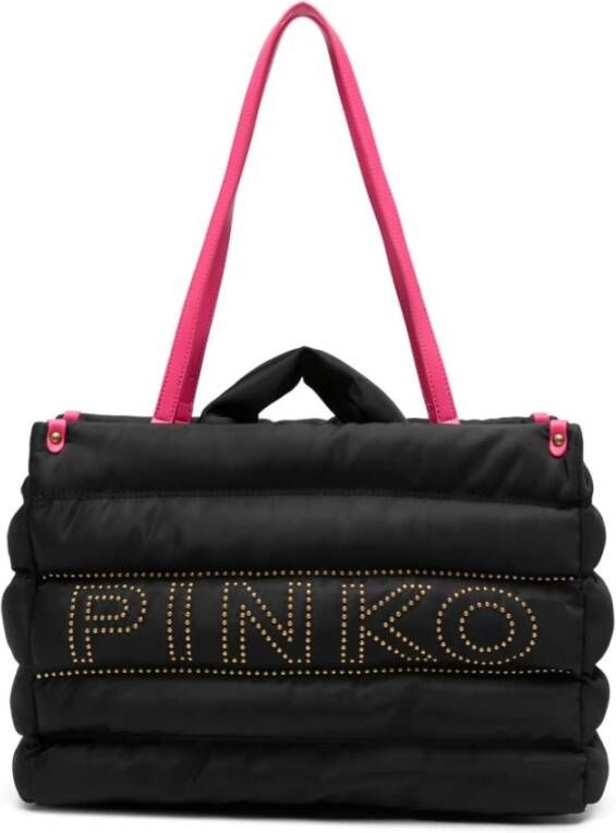 Pinko Zwarte gewatteerde schoudertas met Love Birds-detail Black Dames