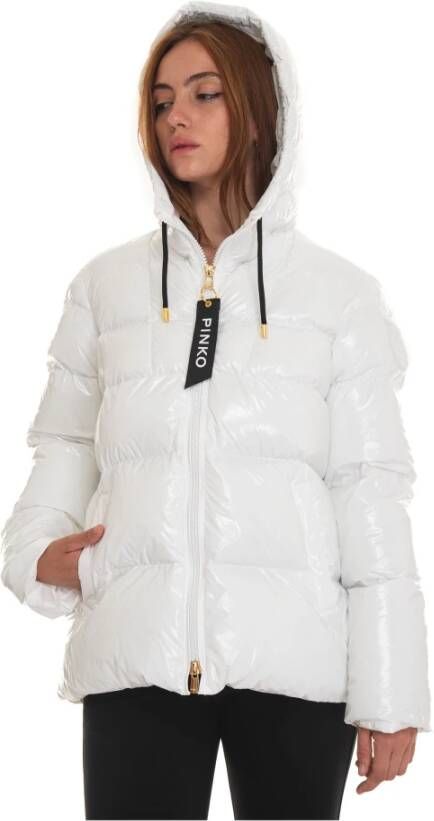 Pinko Gewatteerde jas met vaste capuchon en uitlopend ontwerp White Dames