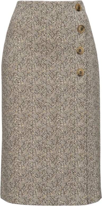 Pinko Herringbone Midi Rok met Wrap Paneel Beige Dames