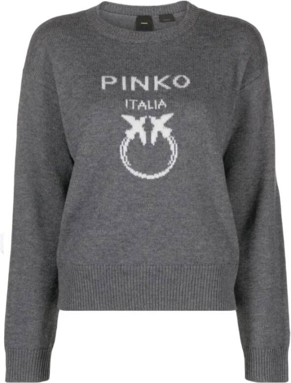Pinko Grijze Burgos Trui met Love Birds Grijs Dames