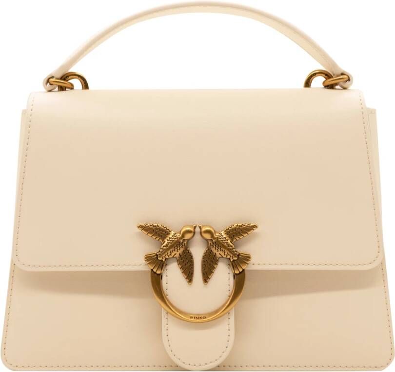 Pinko Love Bag One Top Handle Classic Li Bianco Seta-Antique Gold White Dames