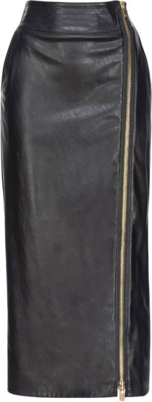 Pinko Zwarte Kunstleren Rok met Gouden Rits Black Dames
