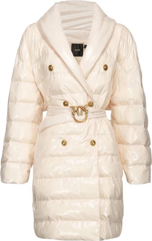 Pinko Lange Gewatteerde Crystal Nylon Jas Beige Dames