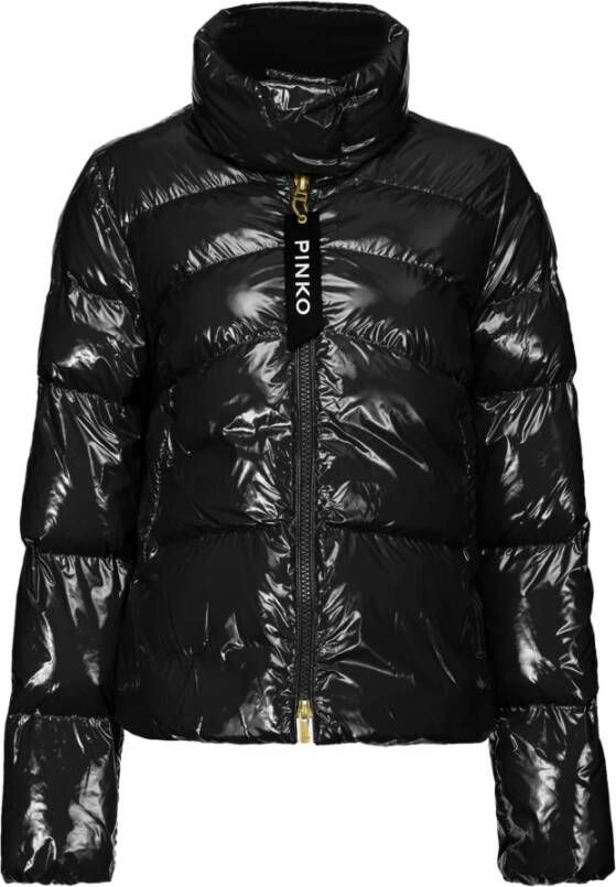 Pinko Zwarte kristal nylon gewatteerde jas Black Dames