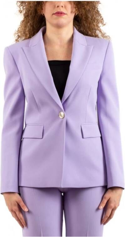 Pinko Stretch Crepe Jas met Revers en Lange Mouwen Purple Dames