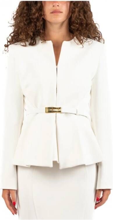 Pinko Witte single-breasted jas met bijpassende riem White Dames