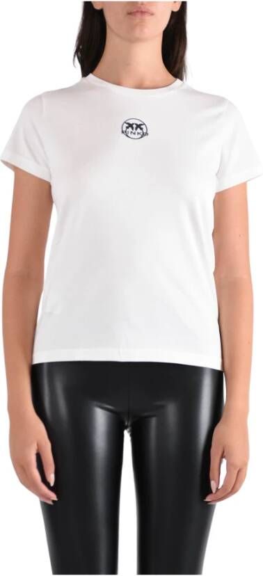 Pinko Jersey Katoenen T-Shirt met Love Birds Print White Dames