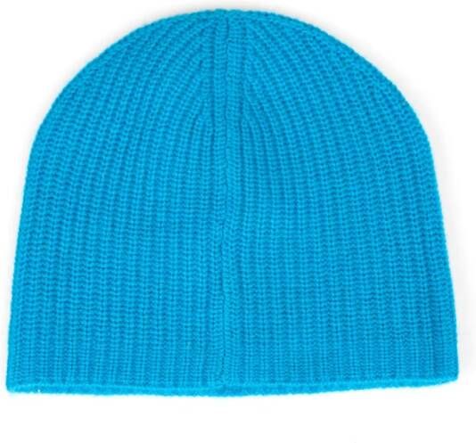 Pinko Blauwe Cashmere Beanie met Geborduurd Logo Blue Unisex