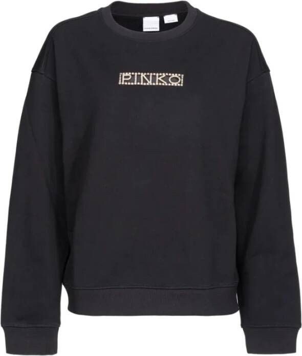 Pinko Klassieke Sweatshirt met Uitgesneden Logo en Strass Zwart Dames