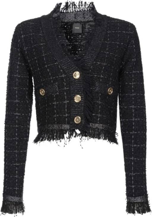 Pinko Korte geruite wollen en alpaca jas XS Zwart Dames