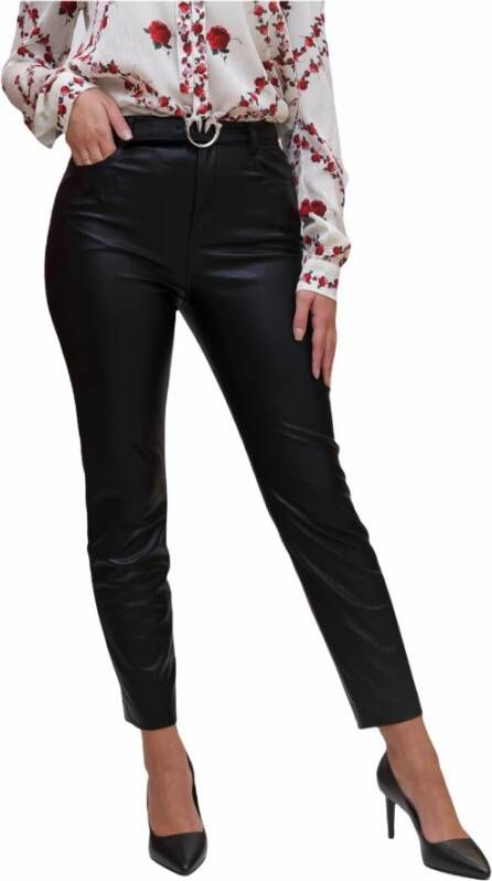 Pinko Leather effect pants with Love Birds belt Zwart Dames