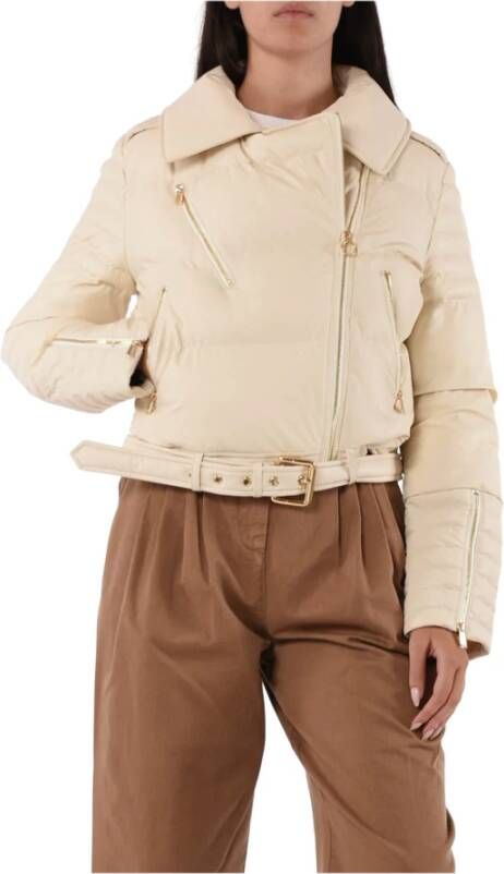 pinko Licht leren jasje met overhemdkraag Beige Dames