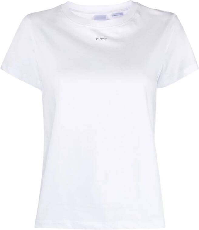 Pinko Logo Print Witte T-shirts en Polos White Dames