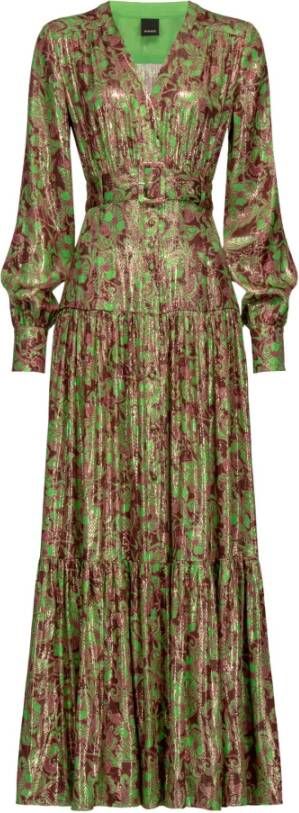 Pinko Long floral lurex shirt dress Groen Dames