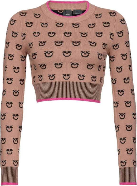 Pinko Love Birds Crop Sweater Bruin Dames